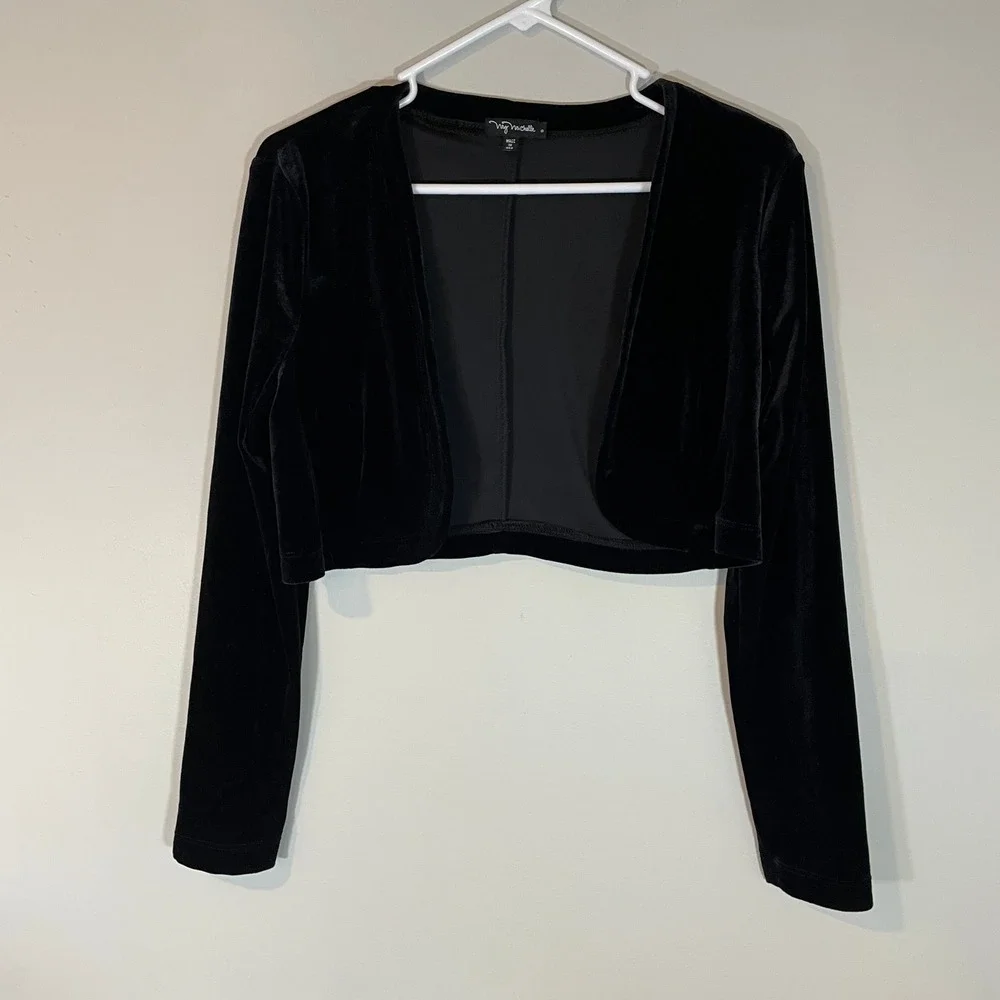 VTG My Michelle Black Velvet Whimsigoth Bolero Shrug Long Sleeve Jacket S Y2K